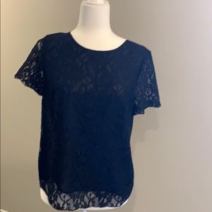J.Crew short sleeve black lace top